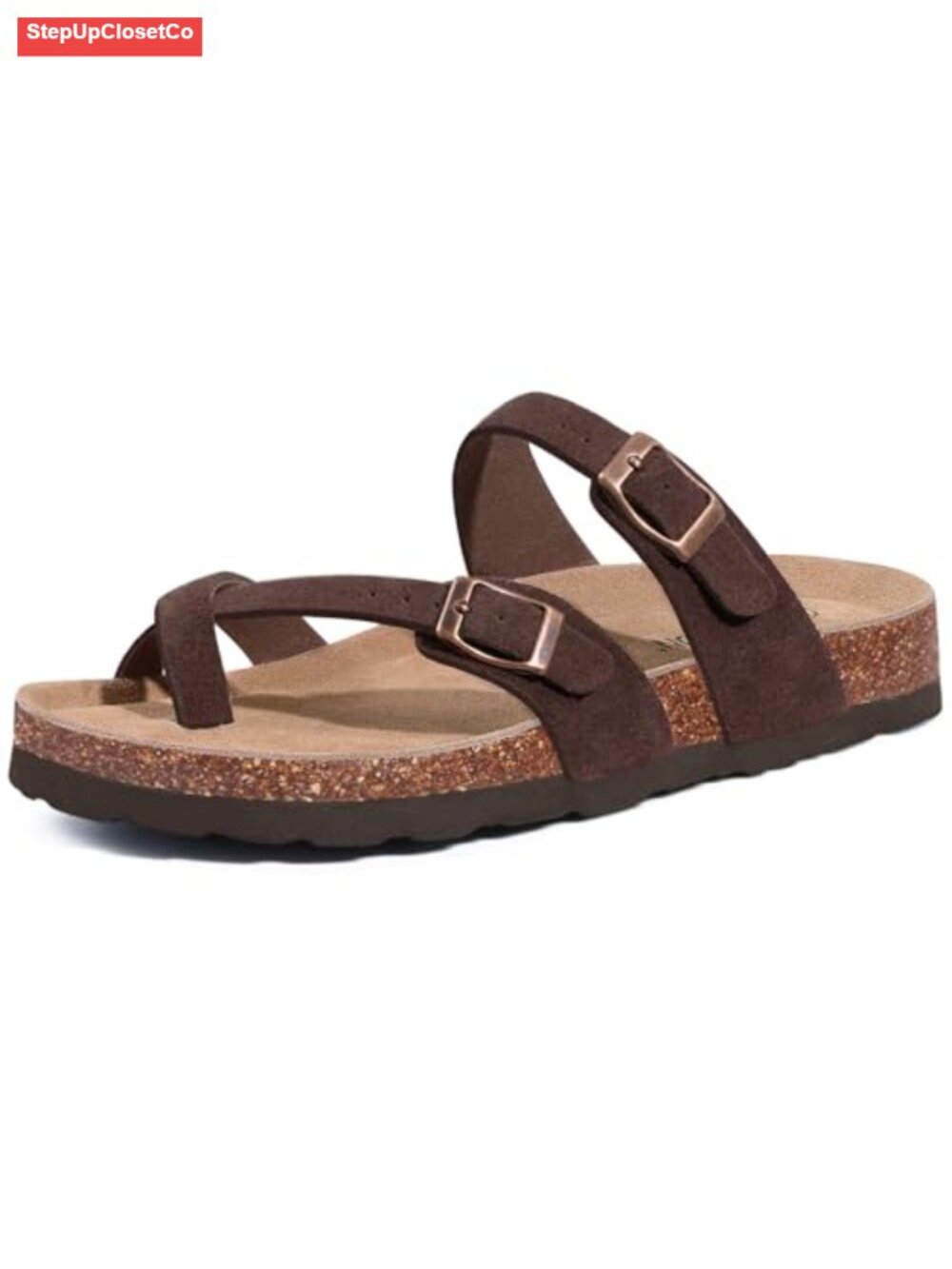 Genuine Suede Cork Footbed Sandals with Adjustable Buckle